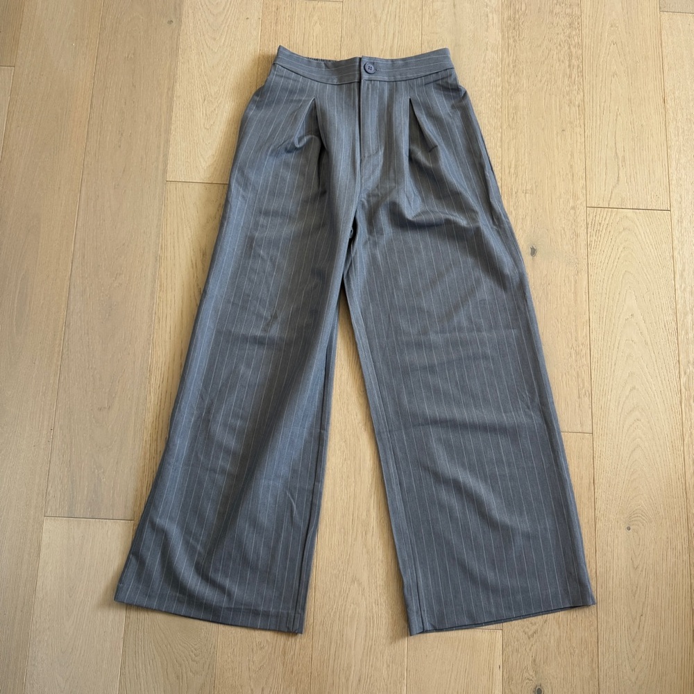 Gray Pinstripe Wide-Leg Trousers